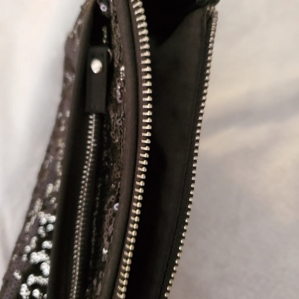 Victoria Secrets Small Black and Silver Sequin clutch